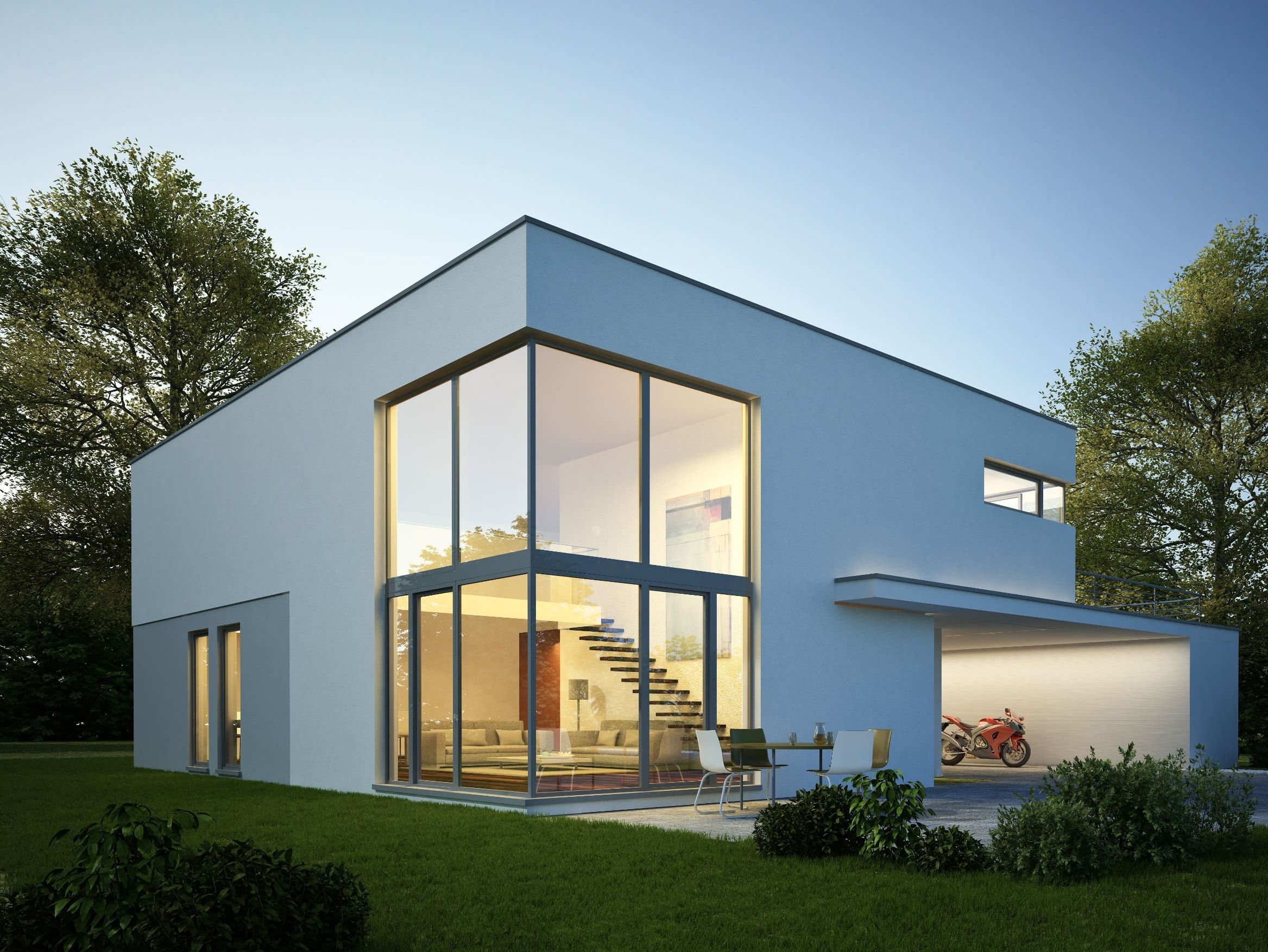 casa moderna con cristales